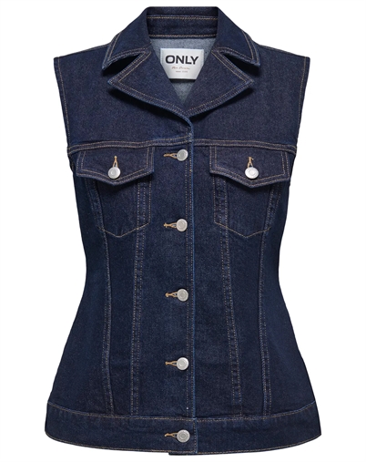 Only - OnlJoana Rinse Denim Vest - Dark Blue Denim
